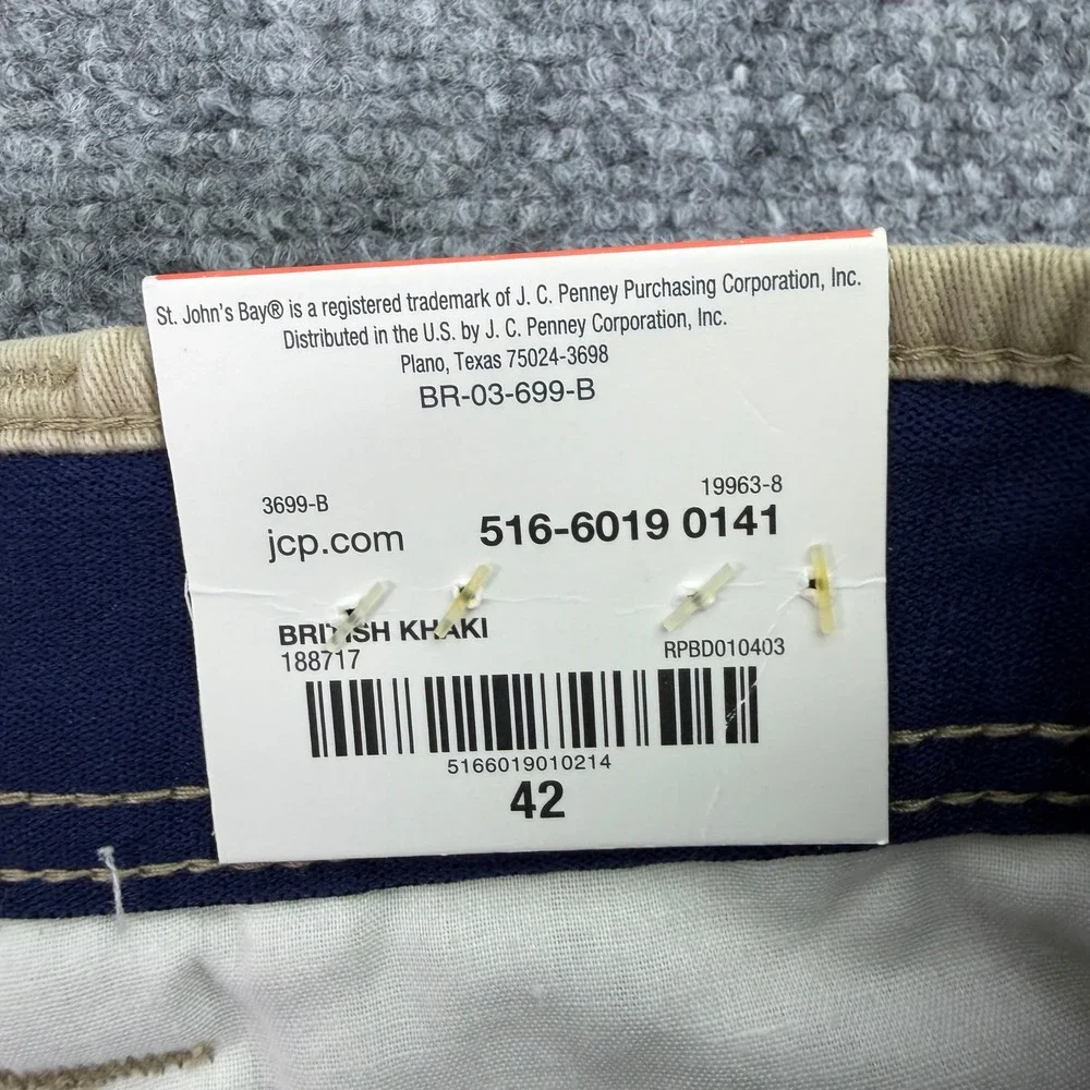 St Johns Bay Shorts Mens 42 (43x9) British Khaki Comfort Stretch Power Waistband